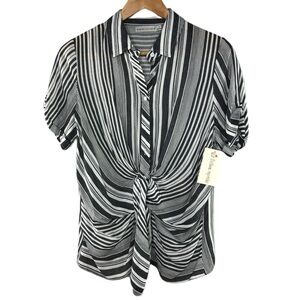 NWT Paper Crane Black/white striped tie front top